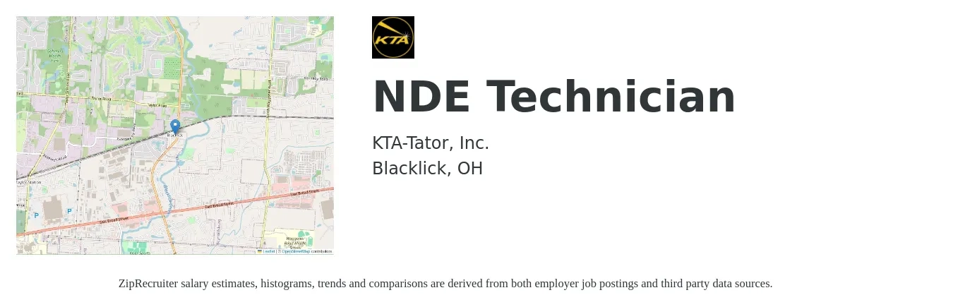 KTA-Tator, Inc. job posting for a NDE Technician in Blacklick, OH with a salary of $18 to $23 Hourly with a map of Blacklick location.