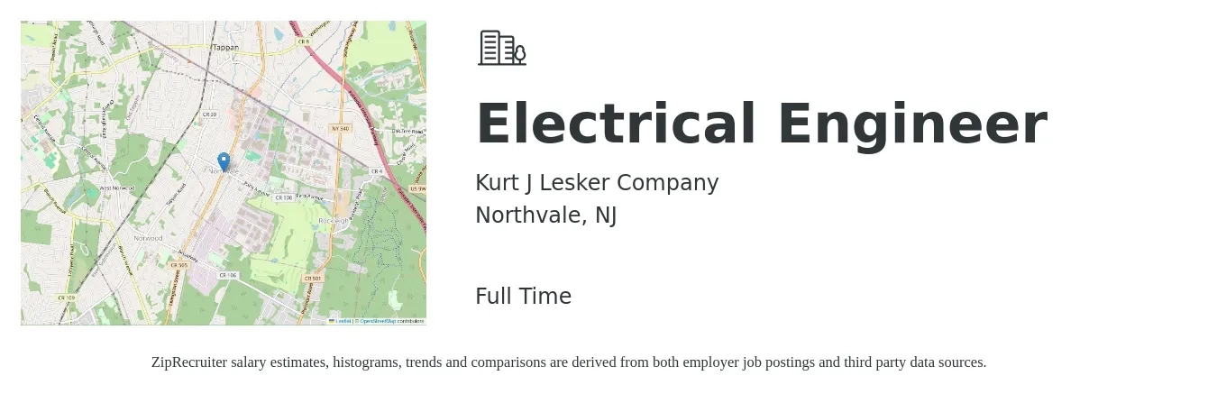 Kurt J Lesker Company job posting for a Electrical Engineer in Northvale, NJ with a salary of $84,800 to $134,800 Yearly with a map of Northvale location.