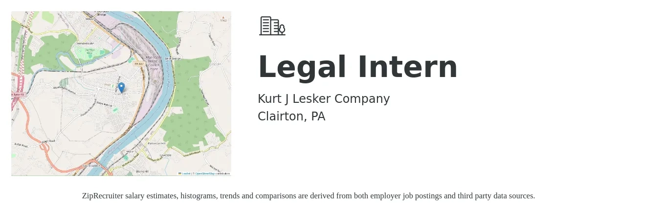 Kurt J Lesker Company job posting for a Legal Intern in Clairton, PA with a salary of $15 to $21 Hourly with a map of Clairton location.