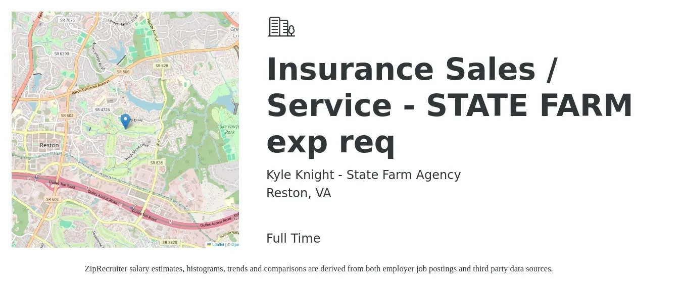 Kyle Knight - State Farm Agency job posting for a Insurance Sales / Service - STATE FARM exp req in Reston, VA with a map of Reston location.