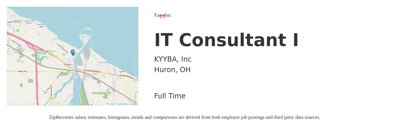 KYYBA, Inc job posting for a IT Consultant I in Huron, OH with a salary of $21 to $30 Hourly with a map of Huron location.