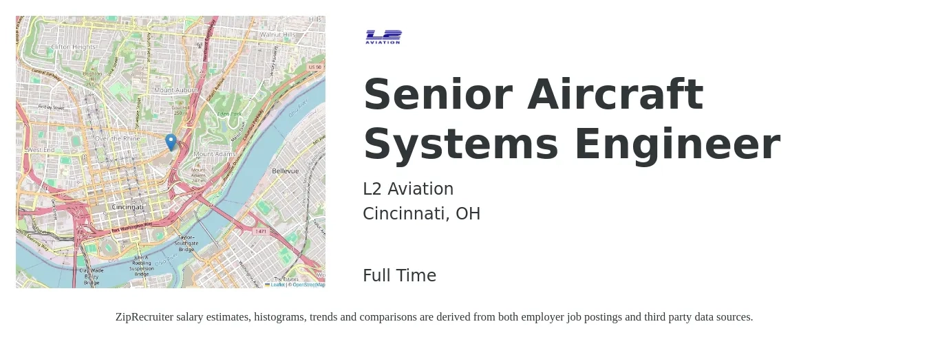 L2 Aviation job posting for a Senior Aircraft Systems Engineer in Cincinnati, OH with a salary of $100,300 to $137,300 Yearly with a map of Cincinnati location.