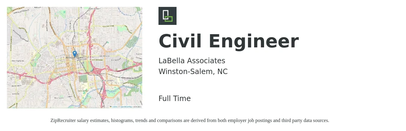 LaBella Associates job posting for a Civil Engineer in Winston-Salem, NC with a salary of $62,300 to $90,900 Yearly with a map of Winston-Salem location.