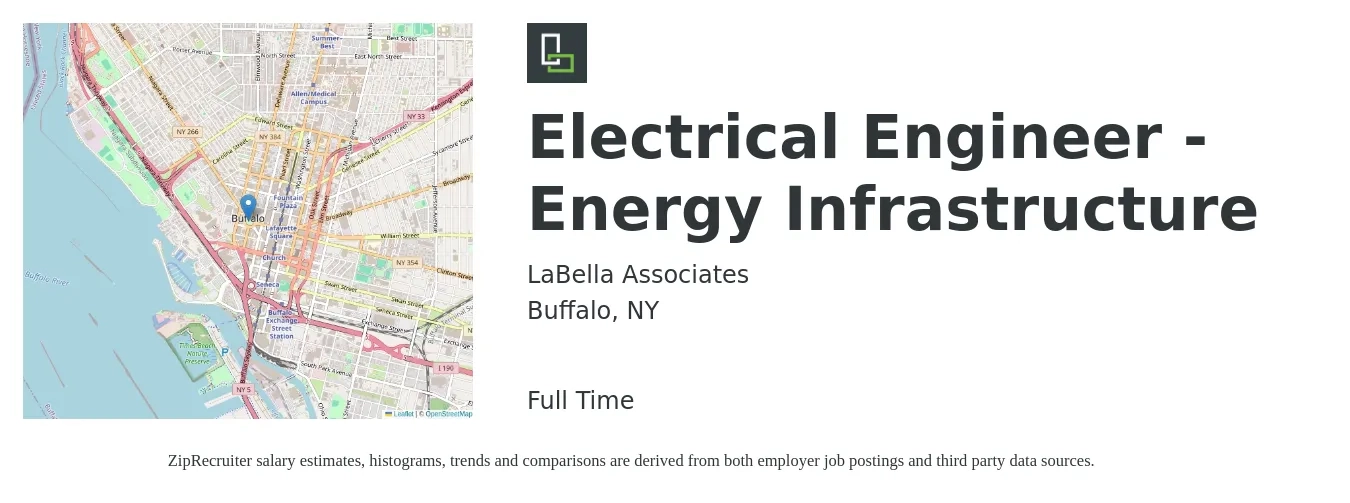 LaBella Associates job posting for a Electrical Engineer - Energy Infrastructure in Buffalo, NY with a salary of $70,000 to $120,000 Yearly with a map of Buffalo location.