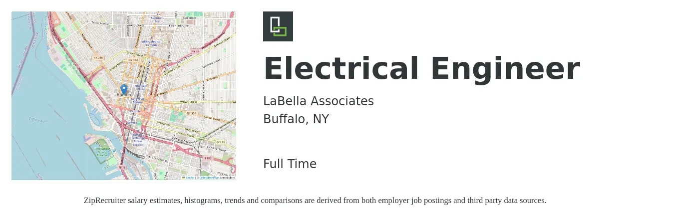 LaBella Associates job posting for a Electrical Engineer in Buffalo, NY with a salary of $75,000 to $105,000 Yearly with a map of Buffalo location.