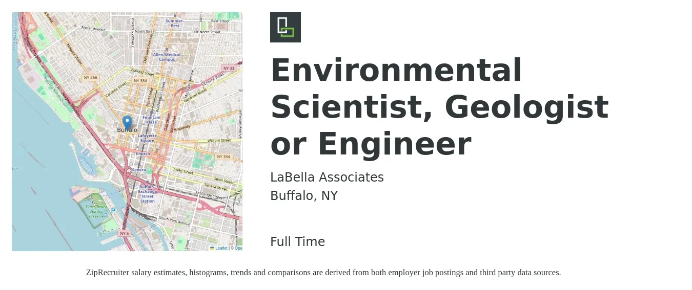 LaBella Associates job posting for a Environmental Scientist, Geologist or Engineer in Buffalo, NY with a salary of $55,000 to $70,000 Yearly with a map of Buffalo location.