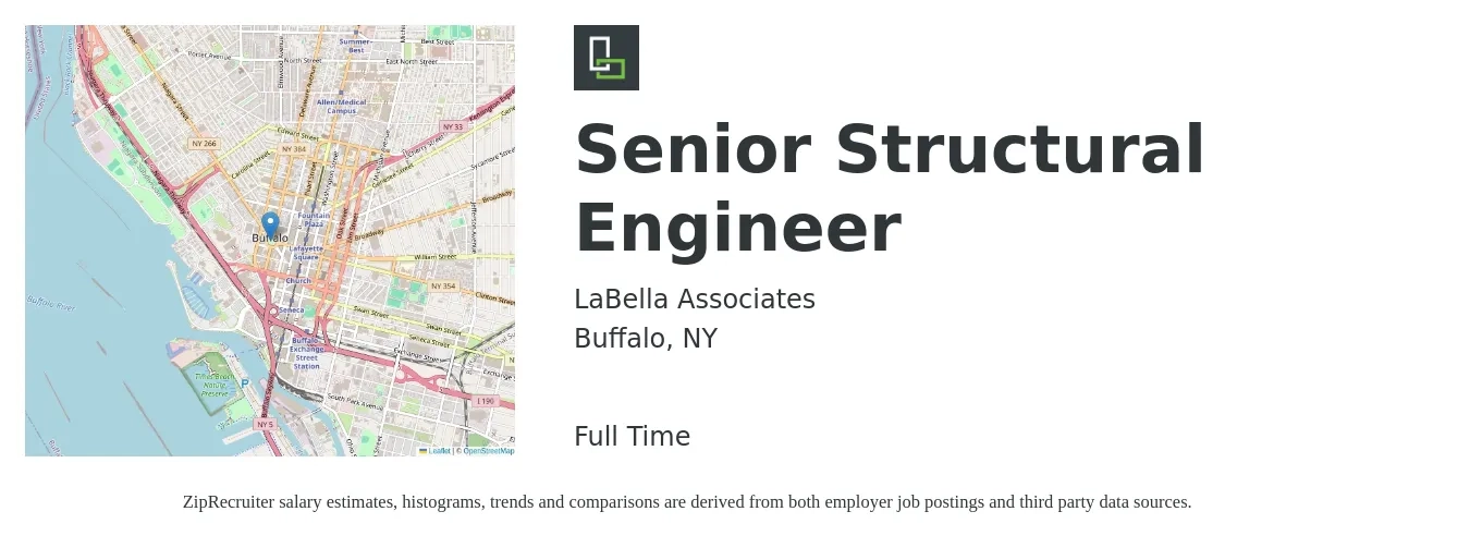 LaBella Associates job posting for a Senior Structural Engineer in Buffalo, NY with a salary of $100,000 to $150,000 Yearly with a map of Buffalo location.