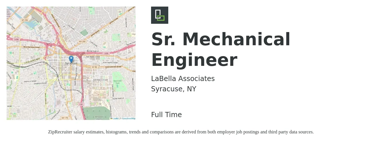 LaBella Associates job posting for a Sr. Mechanical Engineer in Syracuse, NY with a salary of $80,000 to $120,000 Yearly with a map of Syracuse location.