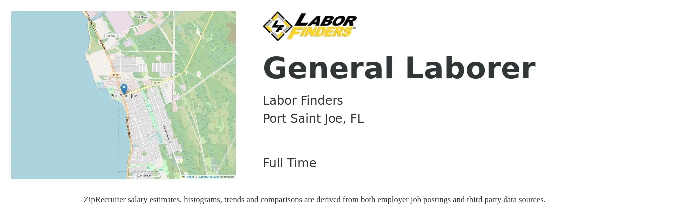 Labor Finders job posting for a General Laborer in Port Saint Joe, FL with a salary of $14 to $17 Hourly with a map of Port Saint Joe location.