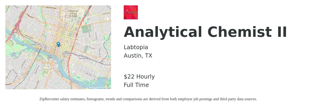 Labtopia job posting for a Analytical Chemist II in Austin, TX with a salary of $23 Hourly with a map of Austin location.