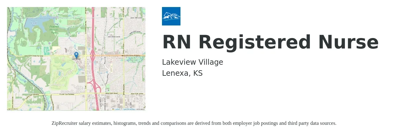 Lakeview Village, Inc. job posting for a RN Registered Nurse in Lenexa, KS with a salary of $31 to $49 Hourly with a map of Lenexa location.
