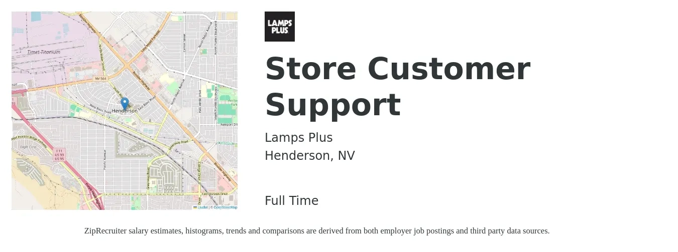 Lamps Plus job posting for a Store Customer Support in Henderson, NV with a salary of $14 to $16 Hourly with a map of Henderson location.