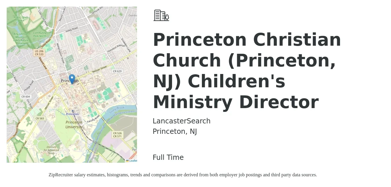 LancasterSearch job posting for a Princeton Christian Church (Princeton, NJ) Children's Ministry Director in Princeton, NJ with a salary of $44,400 to $60,300 Yearly with a map of Princeton location.
