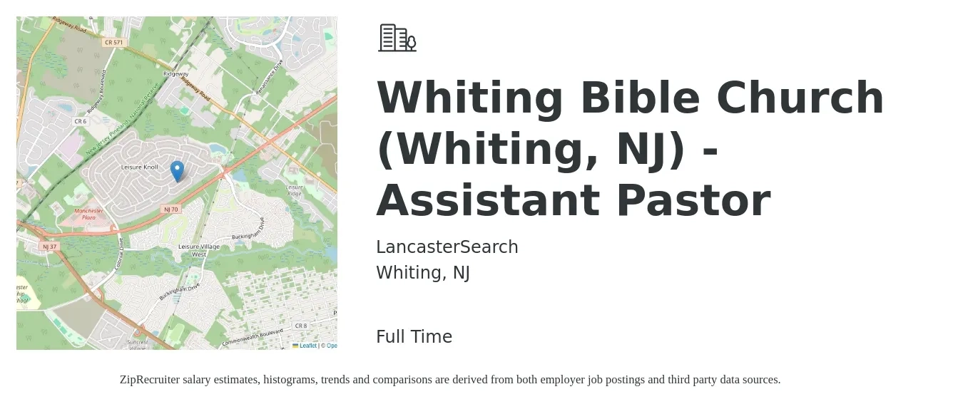 LancasterSearch job posting for a Whiting Bible Church (Whiting, NJ) - Assistant Pastor in Whiting, NJ with a salary of $28,077 Monthly with a map of Whiting location.