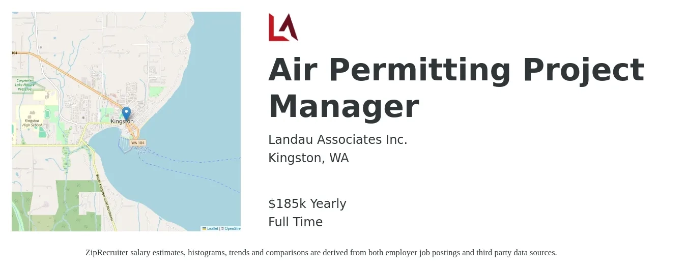 Landau Associates Inc. job posting for a Air Permitting Project Manager in Kingston, WA with a salary of $185,000 Yearly with a map of Kingston location.