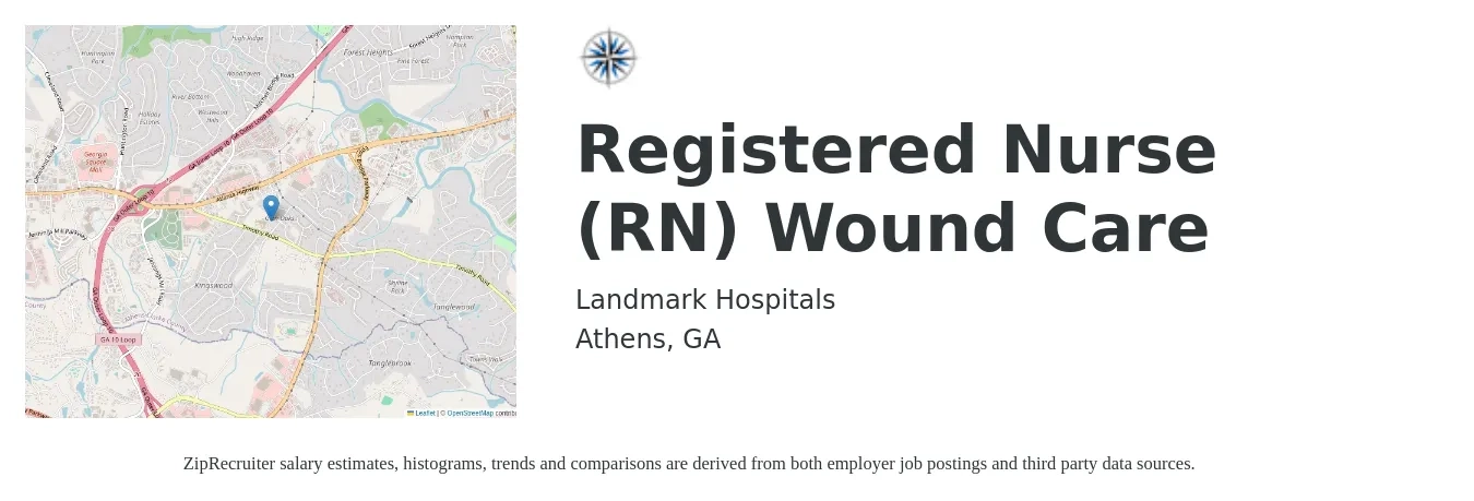 Landmark Hospitals job posting for a Registered Nurse (RN) Wound Care in Athens, GA with a salary of $30 to $47 Hourly with a map of Athens location.