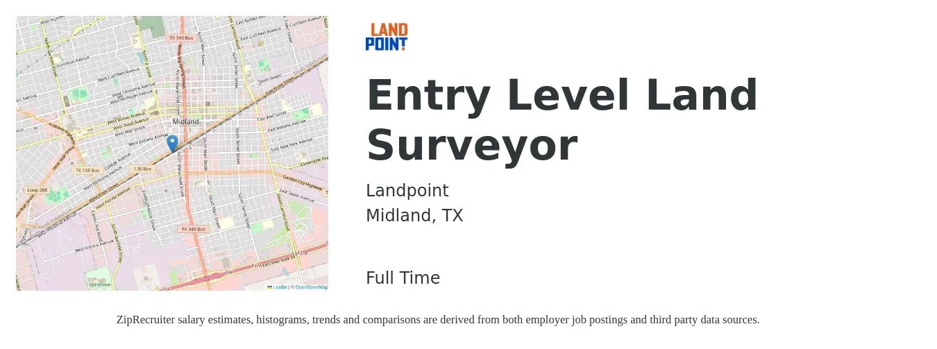Landpoint job posting for a Entry Level Land Surveyor in Midland, TX with a salary of $15 to $19 Hourly with a map of Midland location.