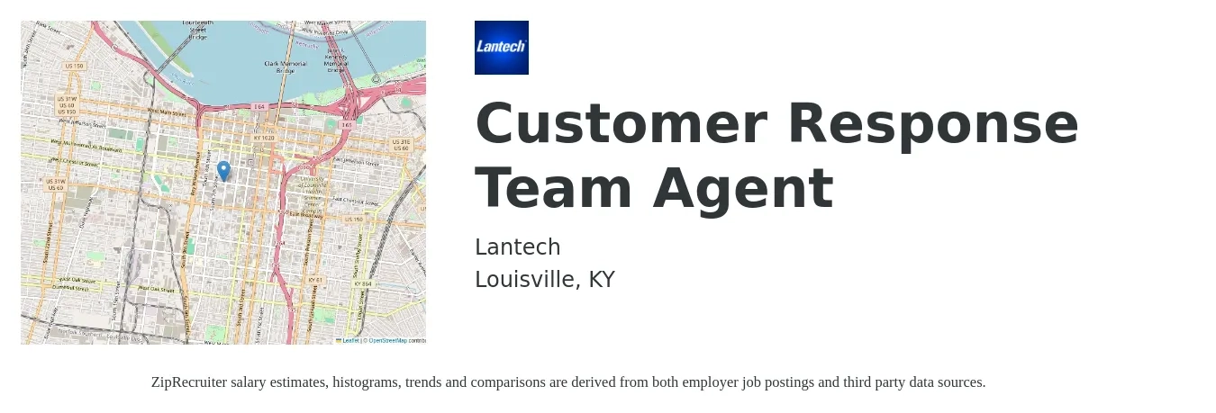 Lantech job posting for a Customer Response Team Agent in Louisville, KY with a salary of $18 Hourly with a map of Louisville location.
