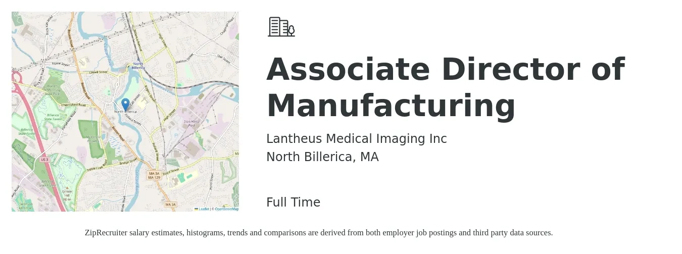 Lantheus Medical Imaging Inc job posting for a Associate Director of Manufacturing in North Billerica, MA with a salary of $118,400 to $177,300 Yearly with a map of North Billerica location.