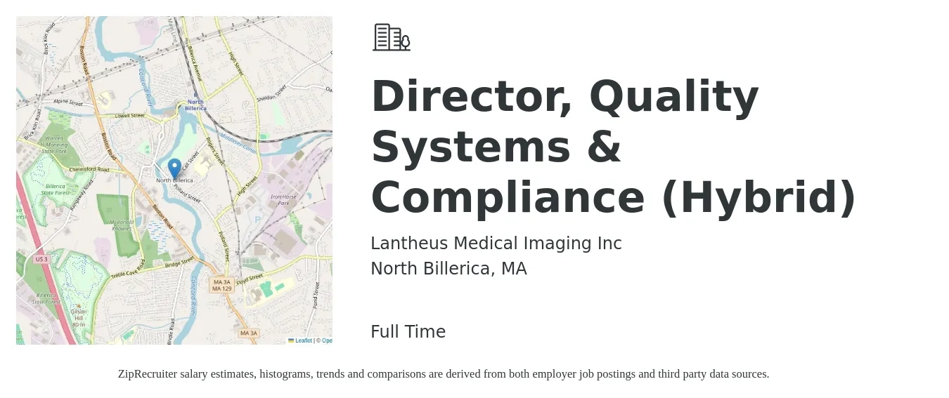 Lantheus Medical Imaging Inc job posting for a Director, Quality Systems & Compliance (Hybrid) in North Billerica, MA with a salary of $96,600 to $160,400 Yearly with a map of North Billerica location.