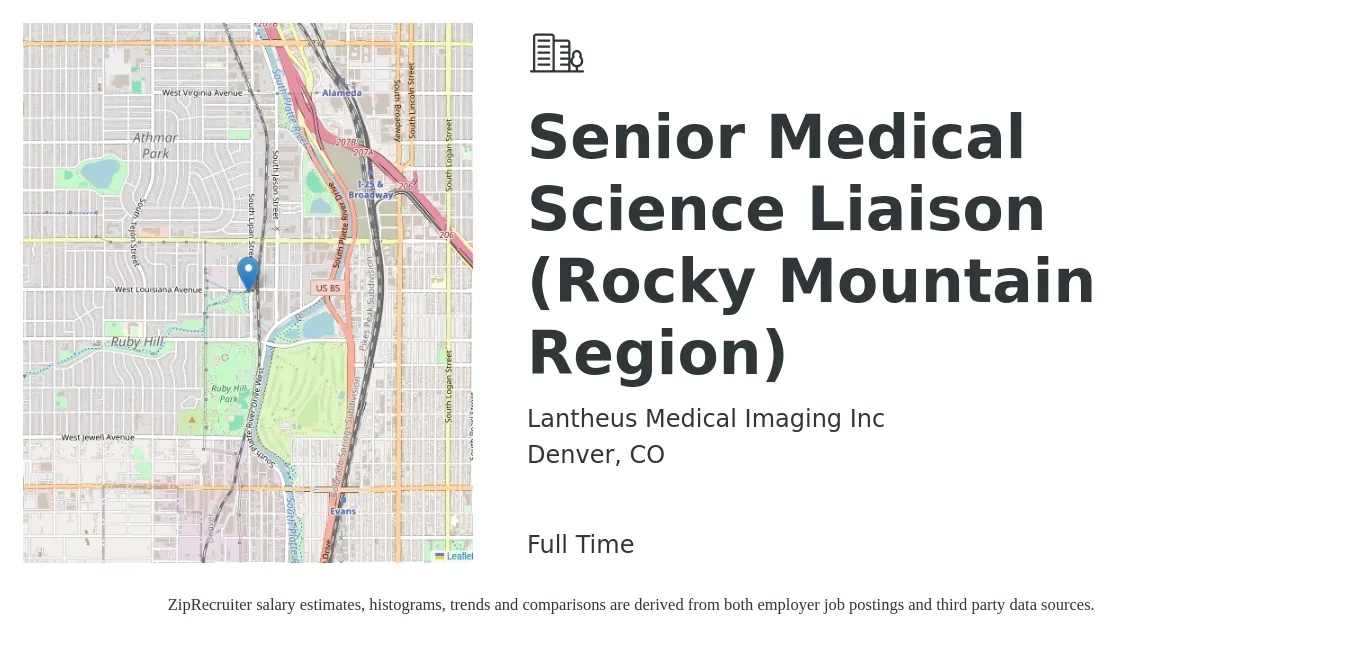 Lantheus Medical Imaging Inc job posting for a Senior Medical Science Liaison (Rocky Mountain Region) in Denver, CO with a salary of $37 to $109 Hourly with a map of Denver location.