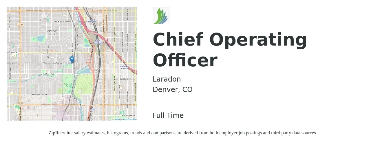 Laradon job posting for a Chief Operating Officer in Denver, CO with a salary of $130,000 to $160,000 Yearly with a map of Denver location.