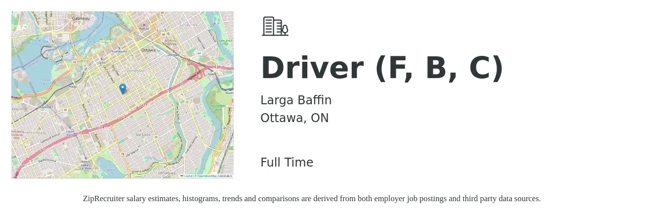 Larga Baffin job posting for a Driver (F, B, C) in Ottawa, ON with a map of Ottawa location.