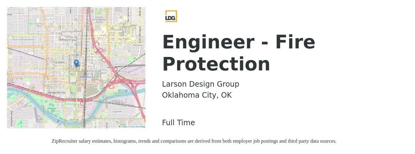 Larson Design Group job posting for a Engineer - Fire Protection in Oklahoma City, OK with a salary of $65,000 to $87,000 Yearly with a map of Oklahoma City location.