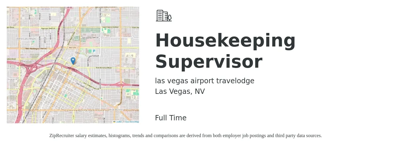las vegas airport travelodge job posting for a Housekeeping Supervisor in Las Vegas, NV with a salary of $15 to $22 Hourly with a map of Las Vegas location.