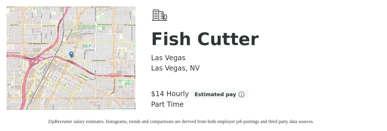 Las Vegas job posting for a Fish Cutter in Las Vegas, NV with a salary of $15 Hourly with a map of Las Vegas location.
