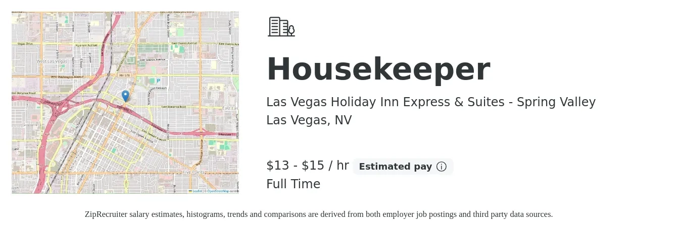 Las Vegas Holiday Inn Express & Suites - Spring Valley job posting for a Housekeeper in Las Vegas, NV with a salary of $14 to $16 Hourly with a map of Las Vegas location.