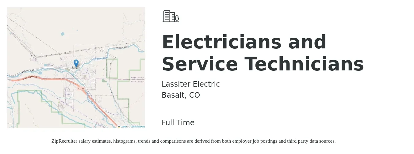 Lassiter Electric job posting for a Electricians and Service Technicians in Basalt, CO with a salary of $34 Hourly with a map of Basalt location.