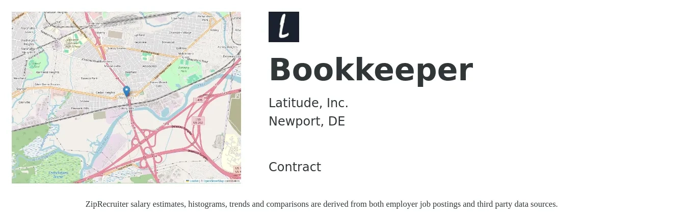 Latitude, Inc. job posting for a Bookkeeper in Newport, DE with a salary of $20 to $28 Hourly with a map of Newport location.