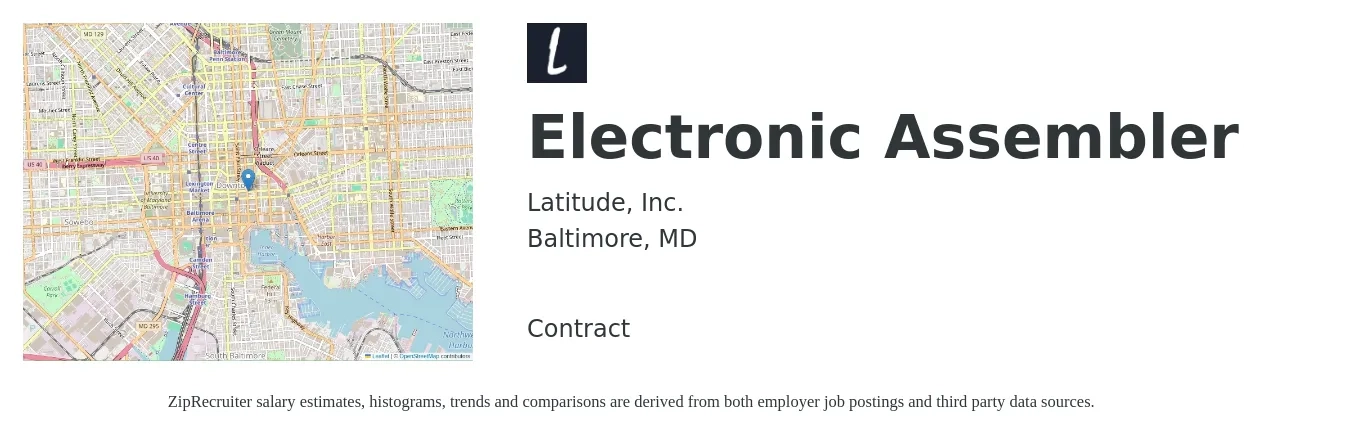 Latitude, Inc. job posting for a Electronic Assembler in Baltimore, MD with a salary of $17 to $22 Hourly with a map of Baltimore location.