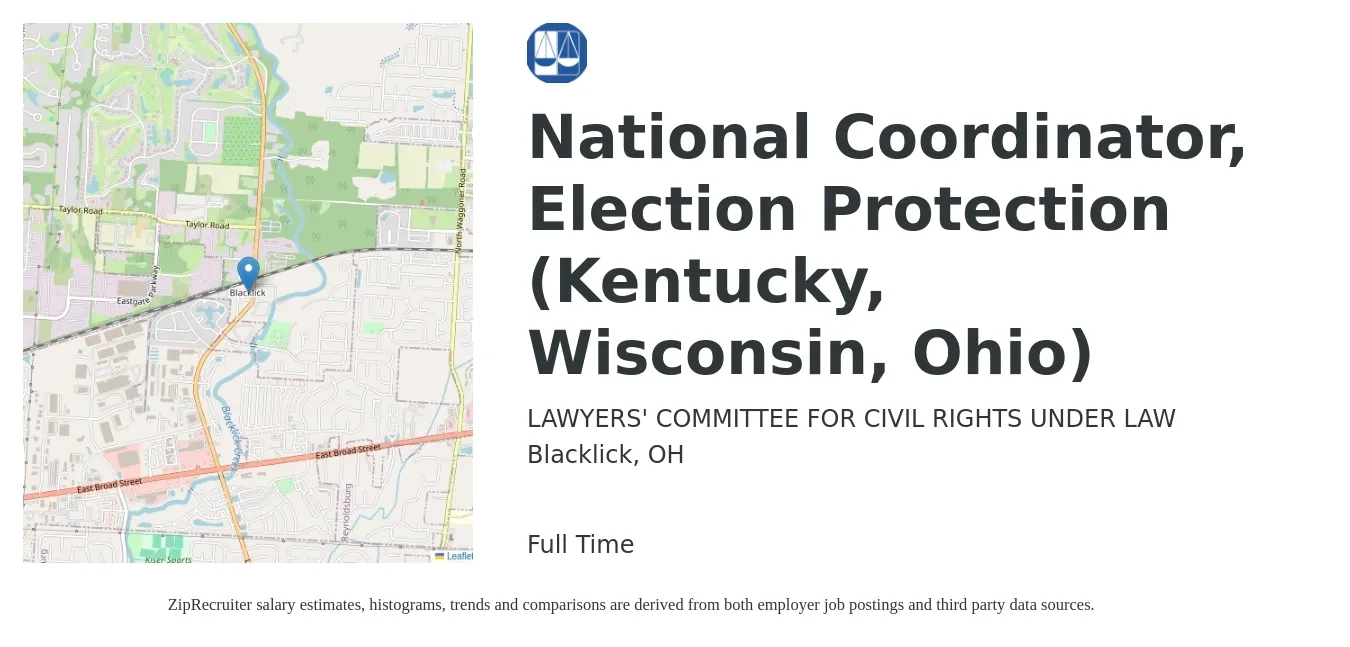 LAWYERS' COMMITTEE FOR CIVIL RIGHTS UNDER LAW job posting for a National Coordinator, Election Protection (Kentucky, Wisconsin, Ohio) in Blacklick, OH with a salary of $26 to $39 Hourly with a map of Blacklick location.