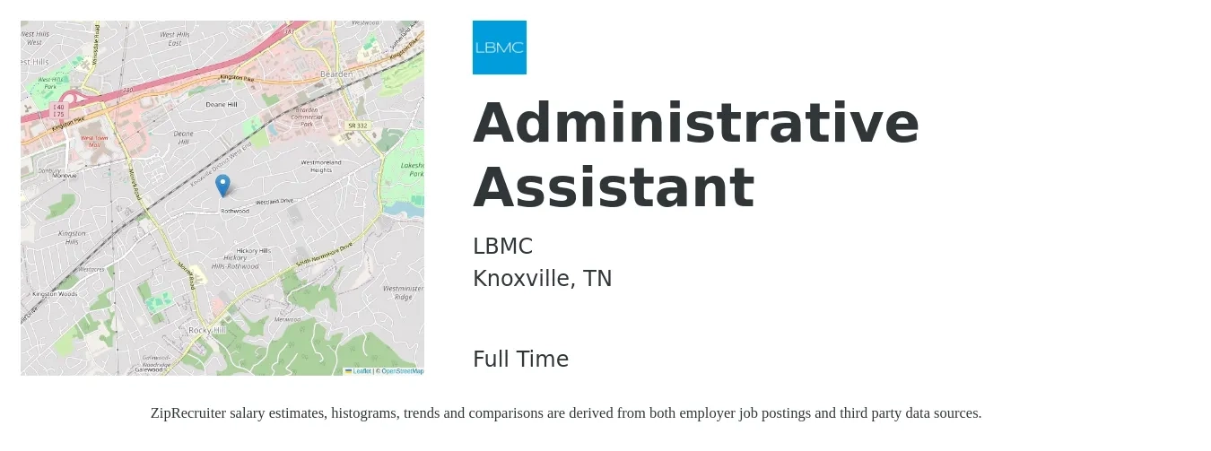 LBMC job posting for a Administrative Assistant in Knoxville, TN with a salary of $17 to $23 Hourly with a map of Knoxville location.
