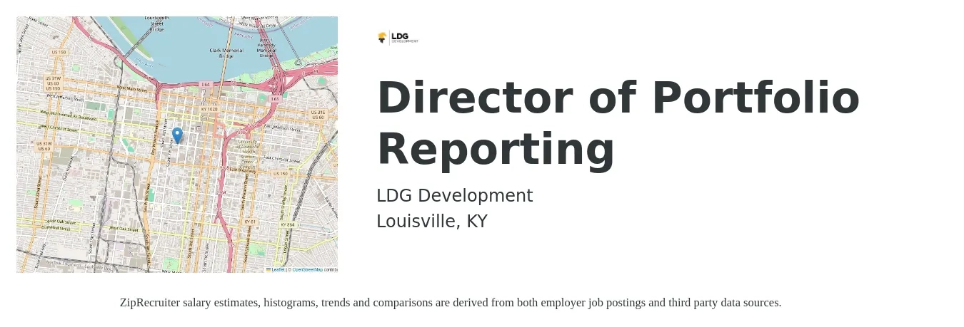 LDG Development job posting for a Director of Portfolio Reporting in Louisville, KY with a salary of $110,000 to $160,000 Yearly with a map of Louisville location.