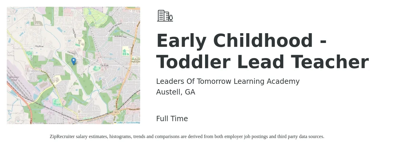 Leaders Of Tomorrow Learning Academy job posting for a Early Childhood - Toddler Lead Teacher in Austell, GA with a salary of $14 to $19 Hourly with a map of Austell location.