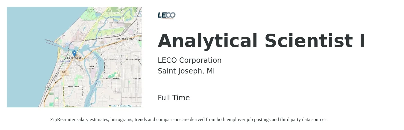 LECO Corporation job posting for a Analytical Scientist I in Saint Joseph, MI with a salary of $31 to $48 Hourly with a map of Saint Joseph location.