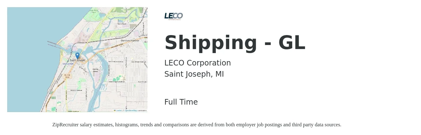 LECO Corporation job posting for a Shipping - GL in Saint Joseph, MI with a salary of $17 to $21 Hourly with a map of Saint Joseph location.