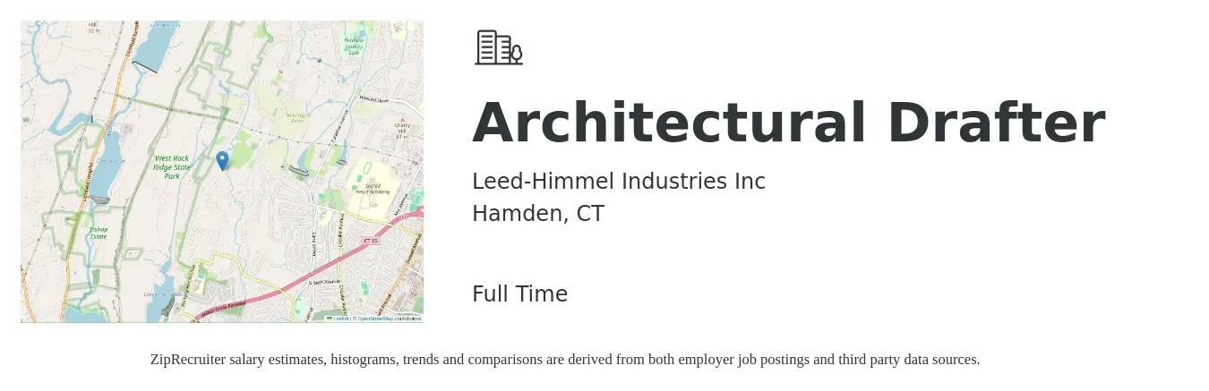 Leed-Himmel Industries Inc job posting for a Architectural Drafter in Hamden, CT with a salary of $47,200 to $67,100 Yearly with a map of Hamden location.