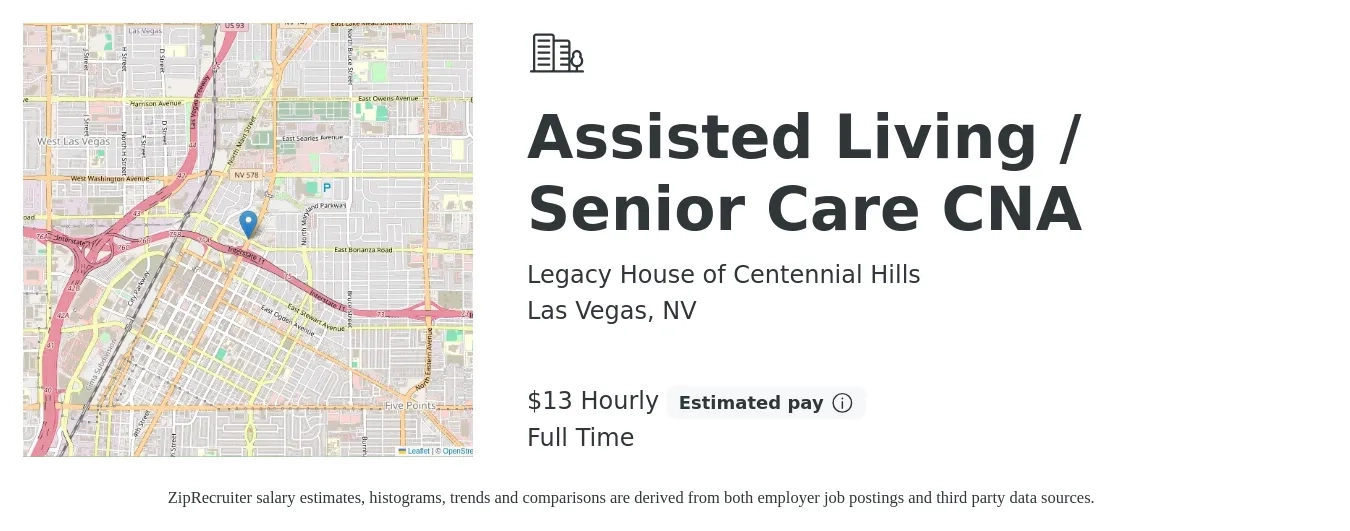 Legacy House of Centennial Hills job posting for a Assisted Living / Senior Care CNA in Las Vegas, NV with a salary of $14 Hourly with a map of Las Vegas location.