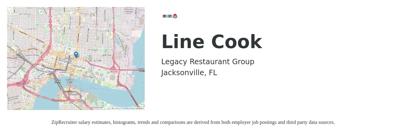 Legacy Restaurant Group job posting for a Line Cook in Jacksonville, FL with a salary of $14 to $18 Hourly with a map of Jacksonville location.