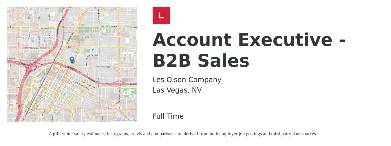 Les Olson Company job posting for a Account Executive - B2B Sales in Las Vegas, NV with a salary of $50,800 to $89,300 Yearly with a map of Las Vegas location.