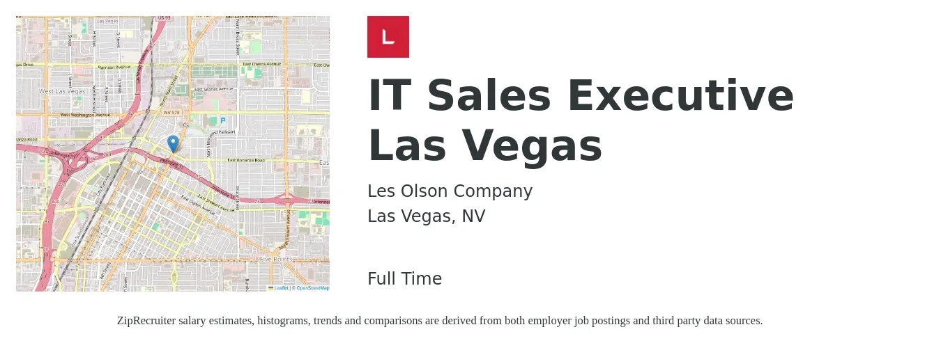 Les Olson Company job posting for a IT Sales Executive Las Vegas in Las Vegas, NV with a salary of $54,500 to $75,200 Yearly with a map of Las Vegas location.