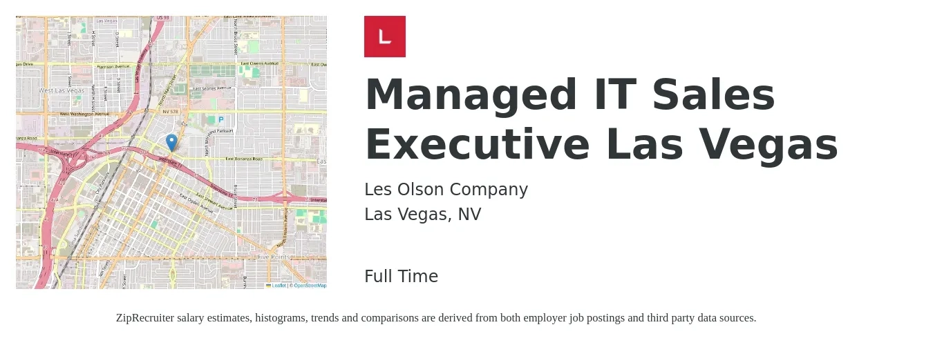 Les Olson Company job posting for a Managed IT Sales Executive Las Vegas in Las Vegas, NV with a salary of $54,500 to $75,200 Yearly with a map of Las Vegas location.