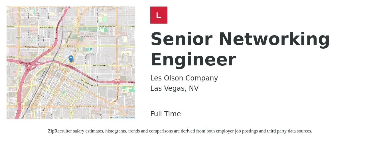 Les Olson Company job posting for a Senior Networking Engineer in Las Vegas, NV with a salary of $97,800 to $134,000 Yearly with a map of Las Vegas location.