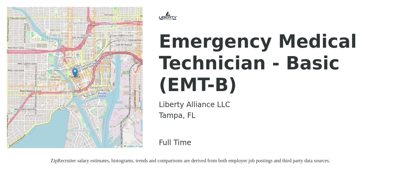 Liberty Alliance LLC job posting for a Emergency Medical Technician - Basic (EMT-B) in Tampa, FL with a salary of $16 to $22 Hourly with a map of Tampa location.