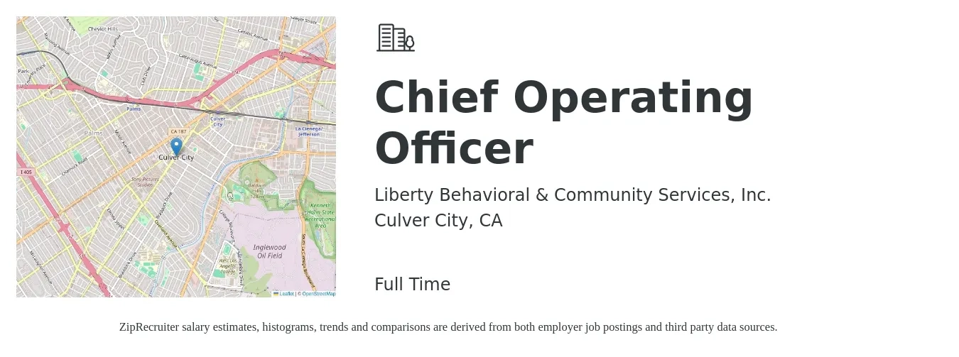 Liberty Behavioral & Community Services, Inc. job posting for a Chief Operating Officer in Culver City, CA with a salary of $122,000 to $202,500 Yearly with a map of Culver City location.