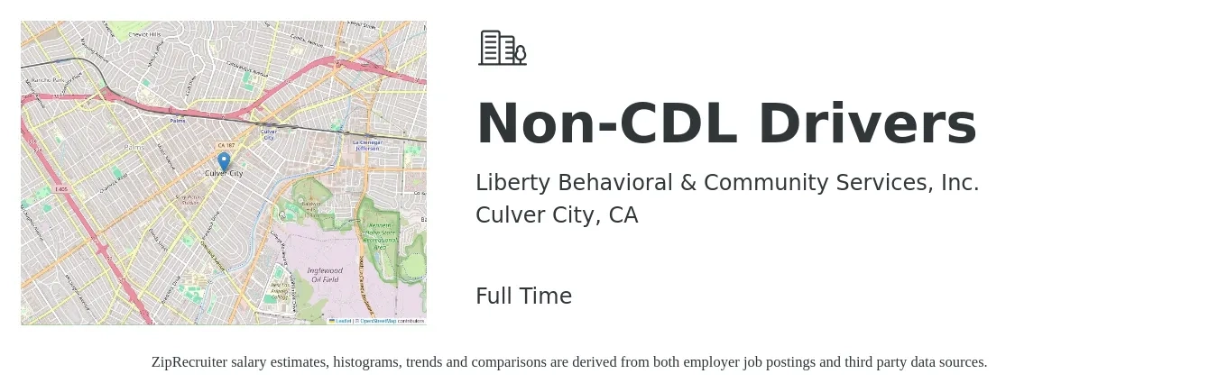 Liberty Behavioral & Community Services, Inc. job posting for a Non-CDL Drivers in Culver City, CA with a salary of $22 to $25 Hourly with a map of Culver City location.